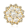 Elegant Korean Style Faux Pearl Rhinestone Flower Brooch, Gold Alloy Lapel Pin Corsage For Suits And Gifts