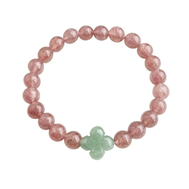 High Quality Strawberry Quartz Green Aventurine Natural Stone Chinese Style Beaded Bracelet