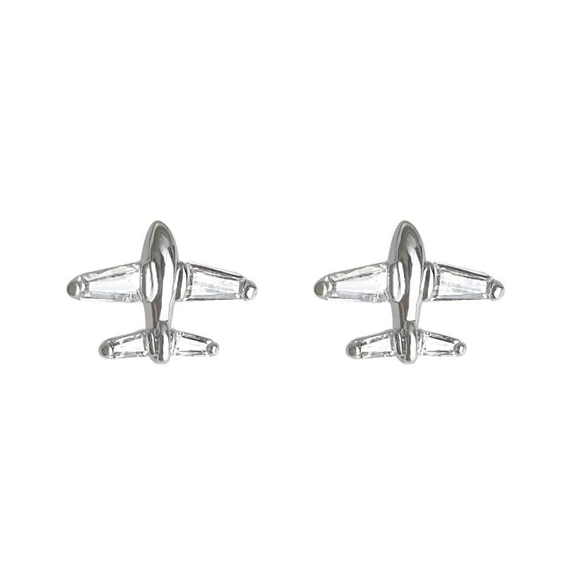 Copper Zircon Airplane Stud Earrings Style Geometric Designer Ear Jewelry