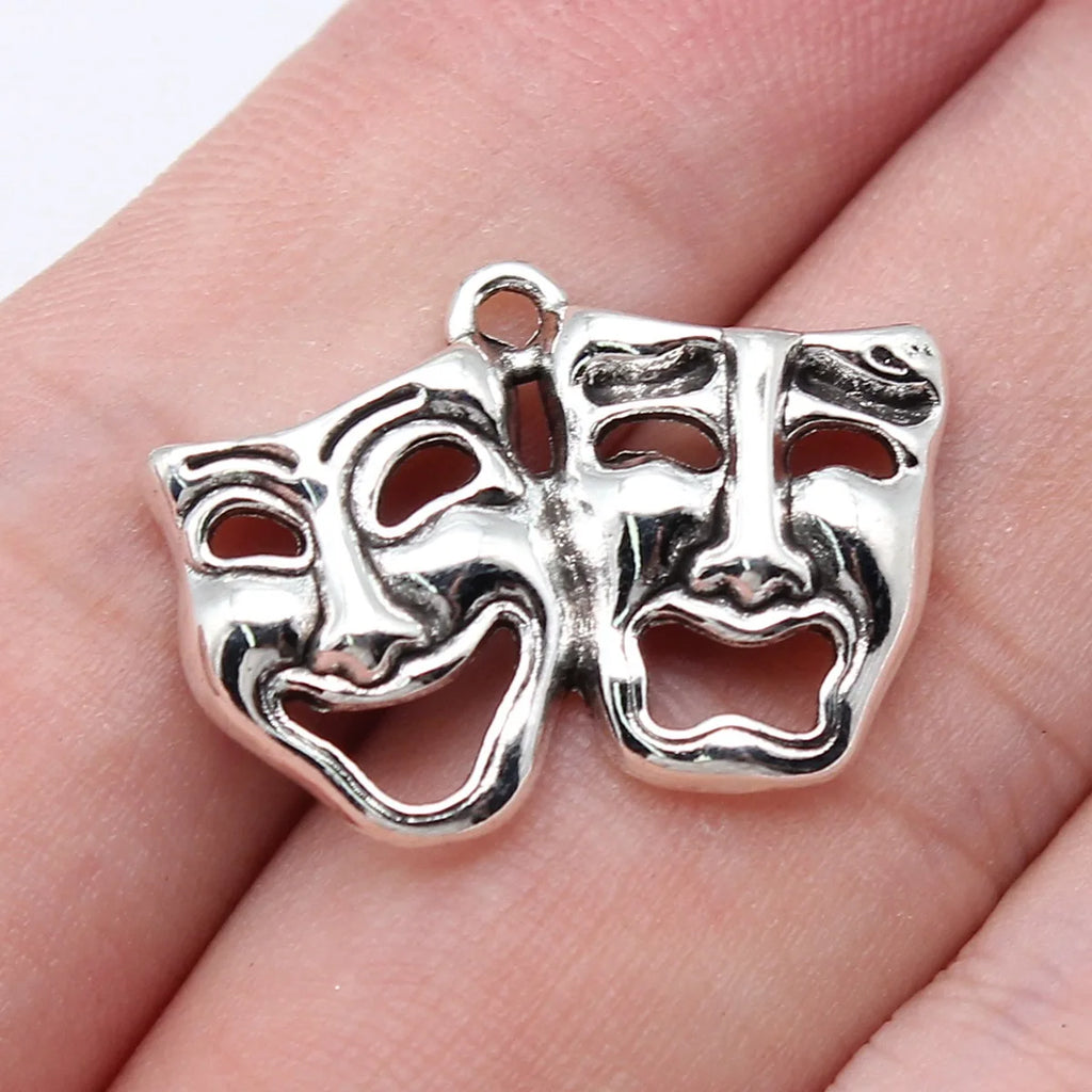 25x18mm 1.8g Antique Silver Zinc Alloy Theater Comedy Tragedy Face Charm Pendant for DIY Jewelry