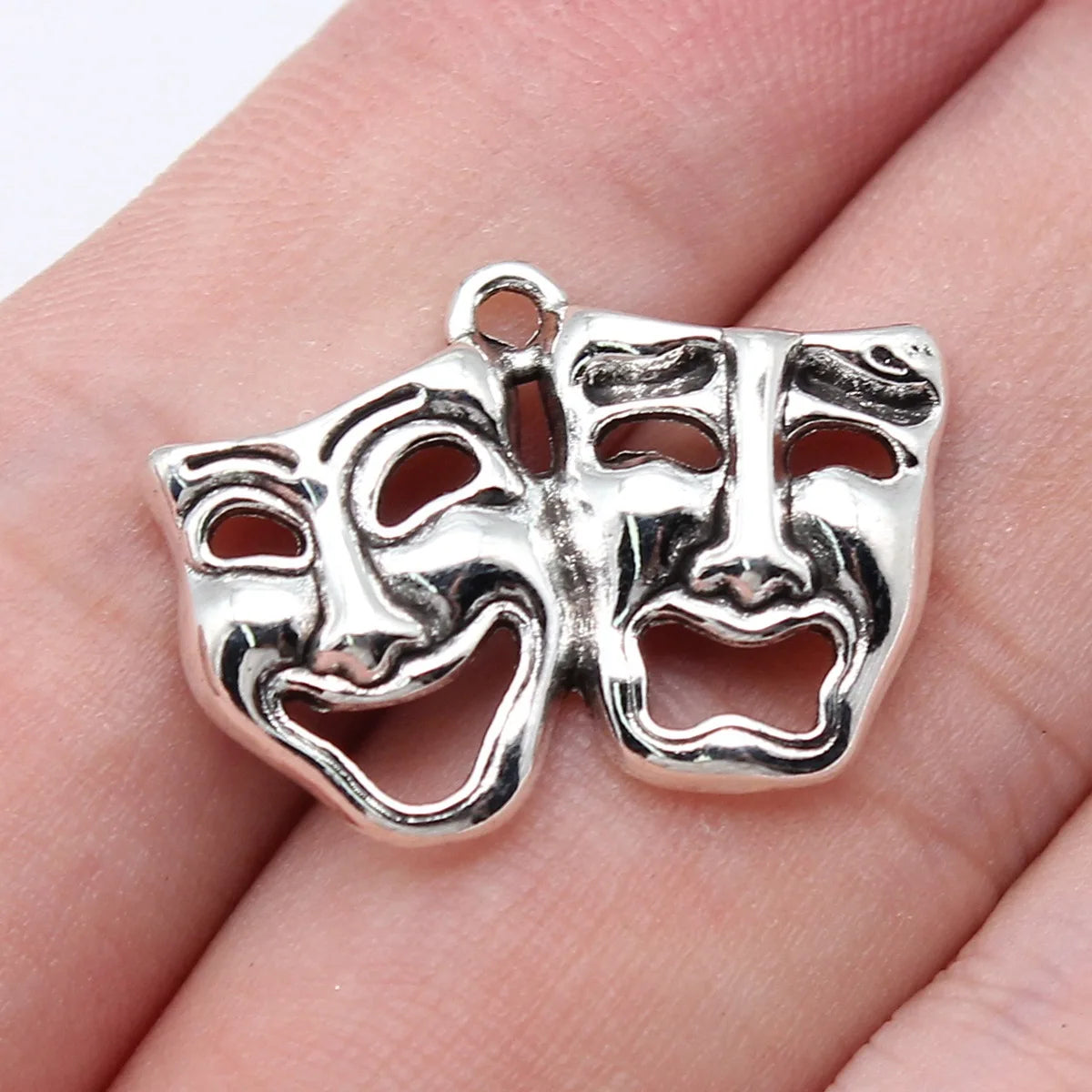 25x18mm 1.8g Antique Silver Zinc Alloy Theater Comedy Tragedy Face Charm Pendant for DIY Jewelry
