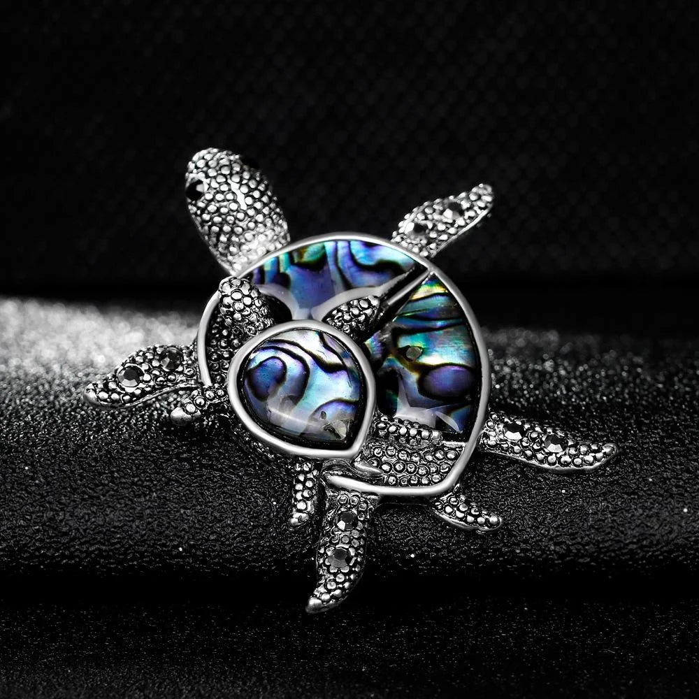 Vintage Turtle Mother Of Pearl Shell Rhinestone Alloy Brooch For Women, Elegant Lapel Pin Suit Gift