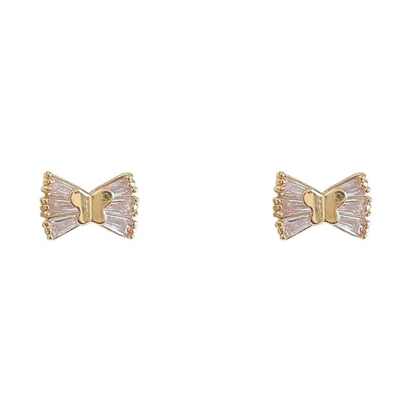 Sweet Minimalist Copper Micro Pave Zircon Bowknot Mini Stud Earrings