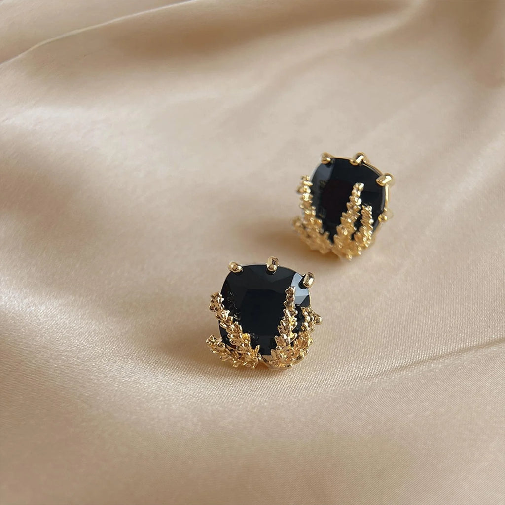 14K Gold Plated Geometric Wheat Zircon Stud Earrings For Women Minimalist Square Fashion Jewelry