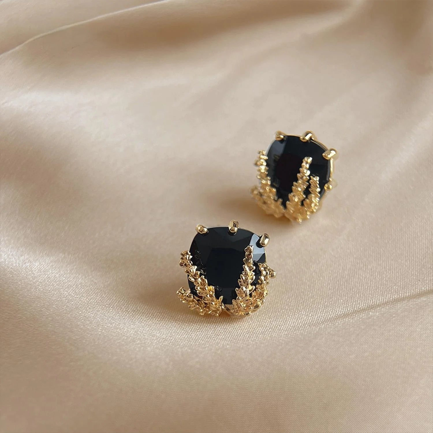 14K Gold Plated Geometric Wheat Zircon Stud Earrings For Women Minimalist Square Fashion Jewelry