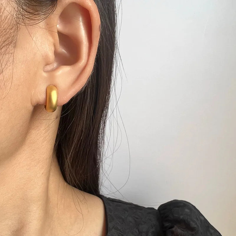 Elegant Matte Gold Alloy Spiral Hoop Stud & Clip On No Piercing Minimalist Small Round Commuter Earrings