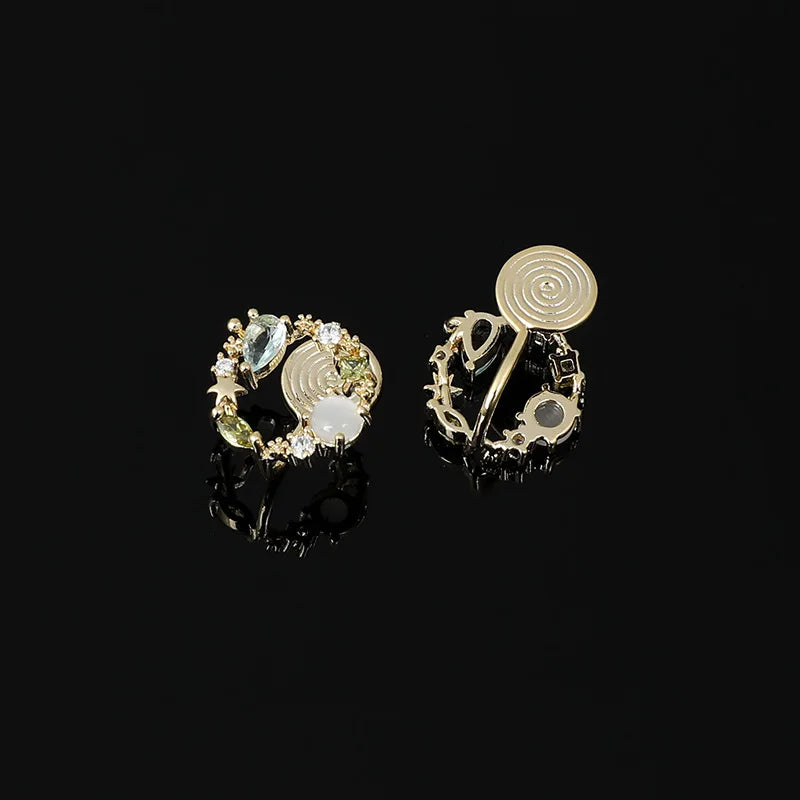 Elegant Green Cat Eye Crystal Wreath Hoop Stud & Clip On No Piercing Gold Alloy Fairy Earrings