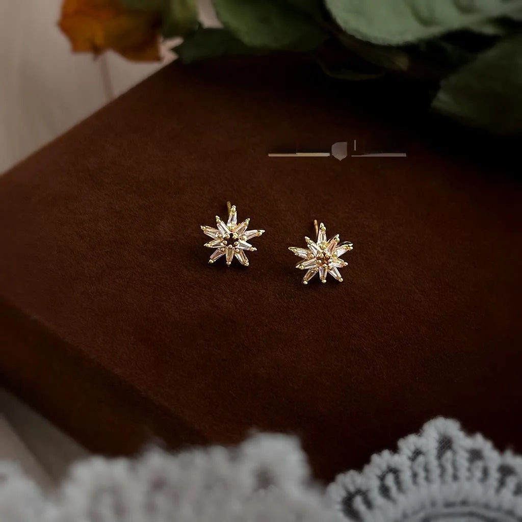 Copper Micro Pave Zircon Star Stud Earrings Minimalist Firework Design For Women