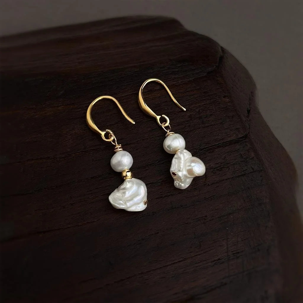 Baroque Irregular Freshwater Pearl Drop Earrings Light Luxury Designer Geometric Jewelry