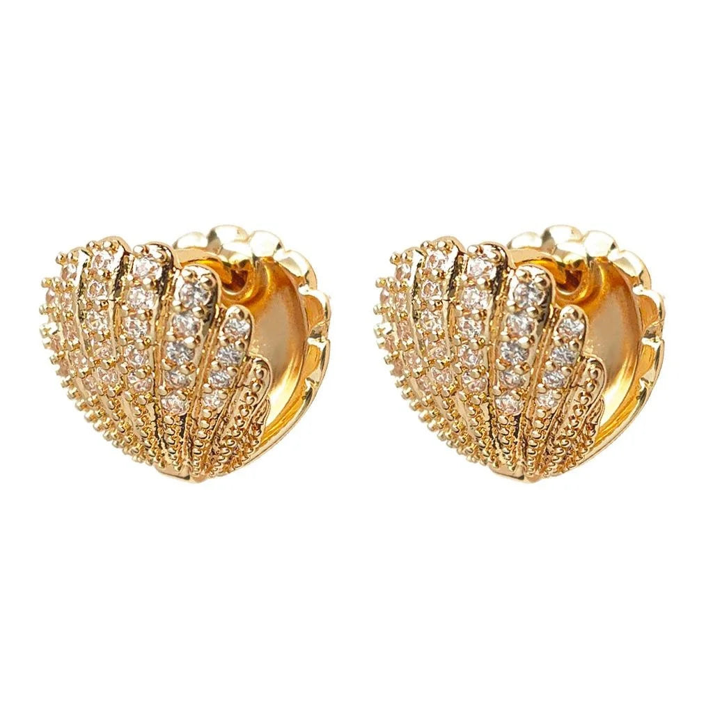 Light Luxury Copper Shell Stud Earrings With Micro Pave Zircon Geometric Banquet Fashion Jewelry