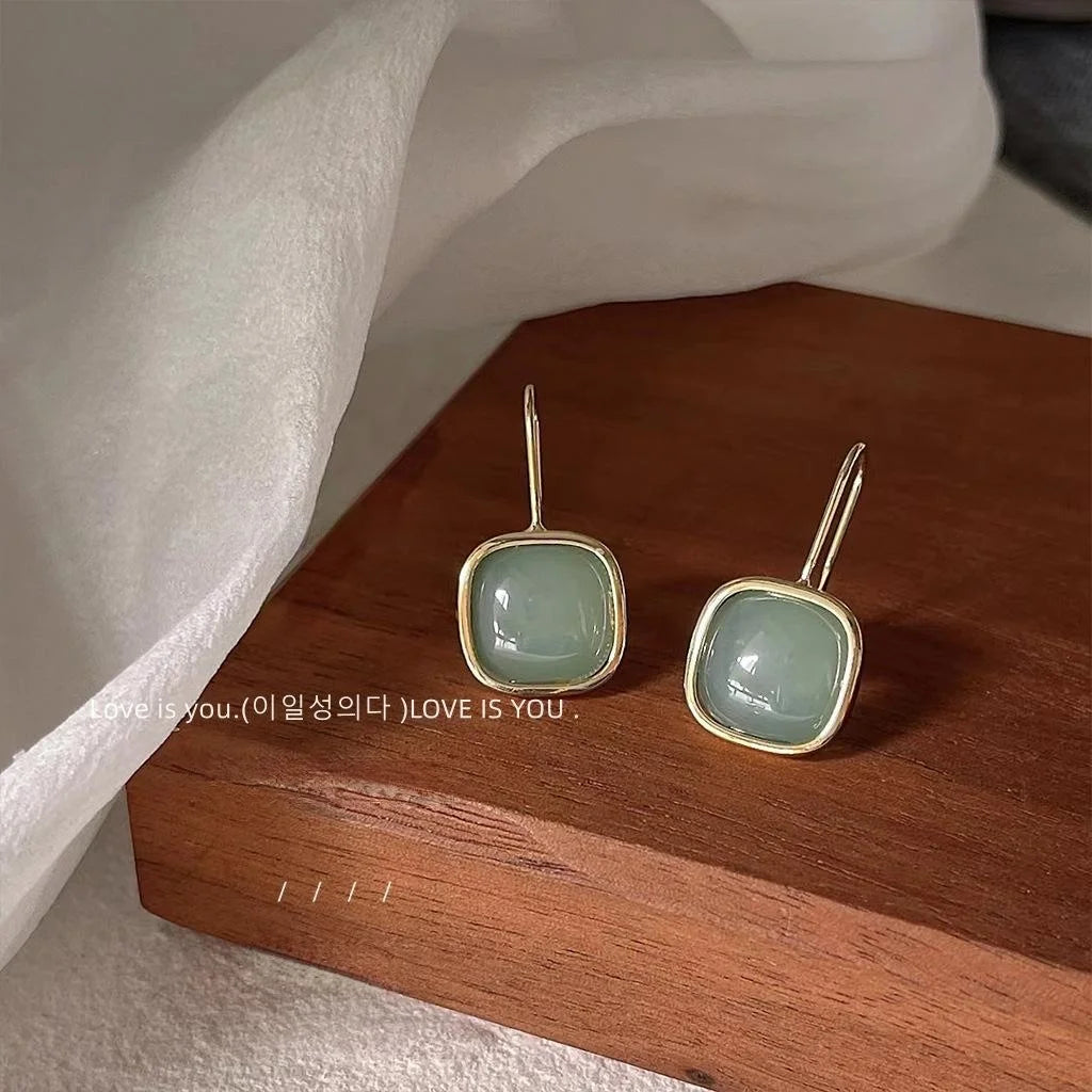 14K Gold Plated Copper Square Drop Earrings Minimalist Korean Sweet Geometric Style