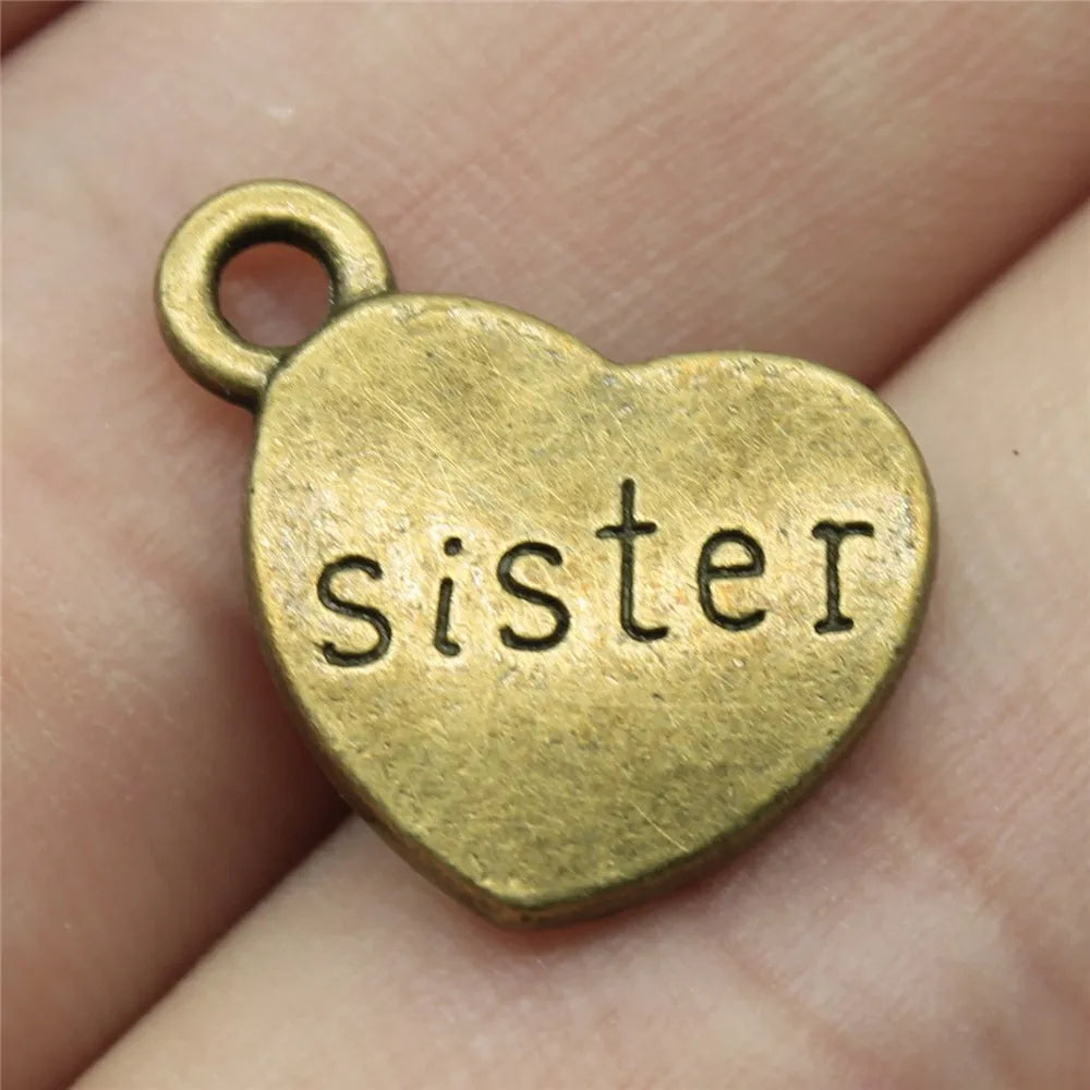 15x18mm 2.8g Multicolor Zinc Alloy Sister Heart Charm Pendant for DIY Bracelet Necklace Making