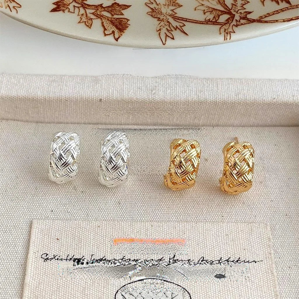 14K Gold Plated Copper Geometric Hollow Square Stud Earrings For Women Minimalist Luxury Style