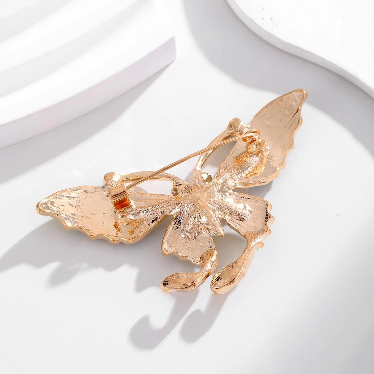 Vintage Blue Green Enamel Butterfly Brooch With Rhinestones And Faux Pearl, Elegant Lapel Pin Gift