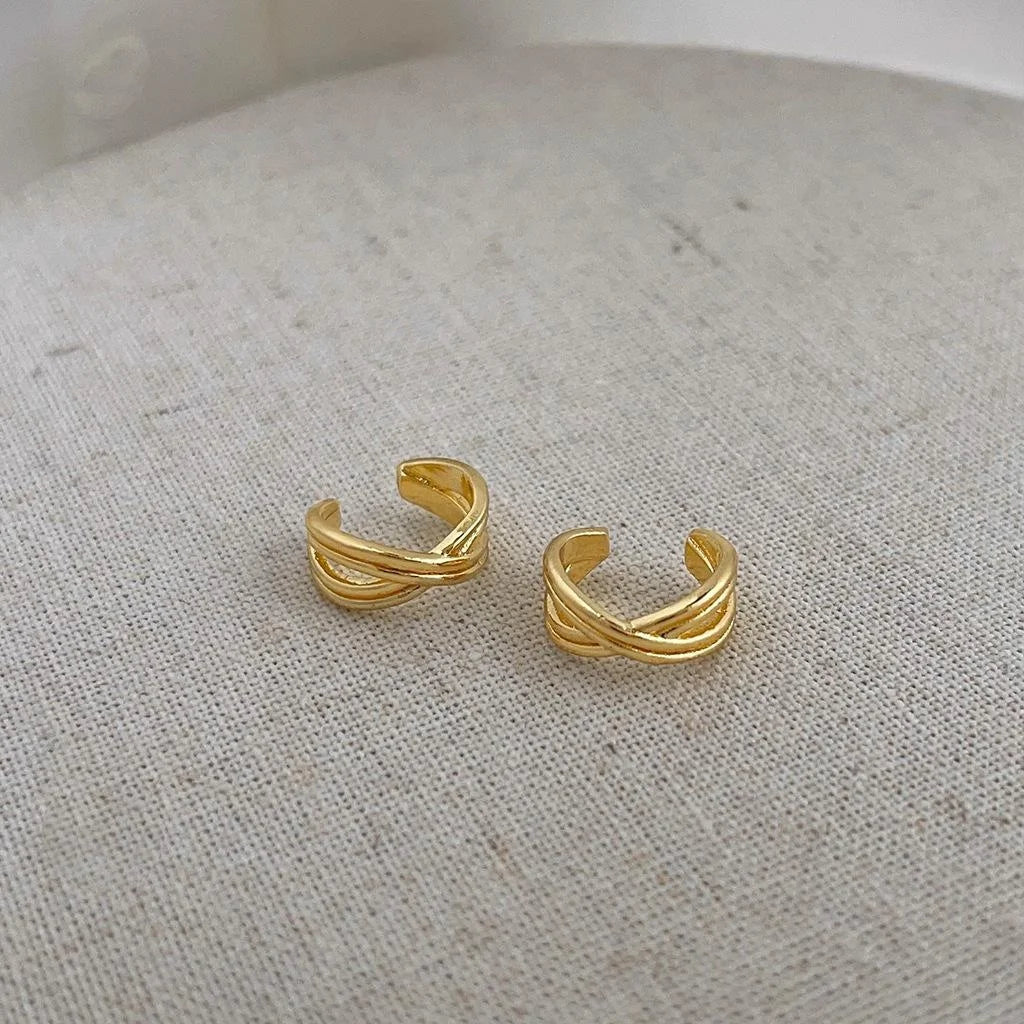 Gold Copper Twisted Double Layer Hollow C Shape Hoop Earrings For Women Chic Ear Cuff Style