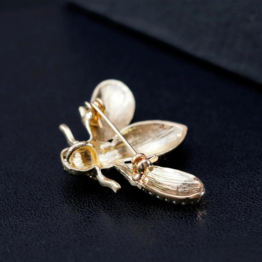 Cute Gold Bee Brooch With Rhinestone Zircon Enamel Wings, Elegant Lapel Pin Corsage Suit Accessory Gift
