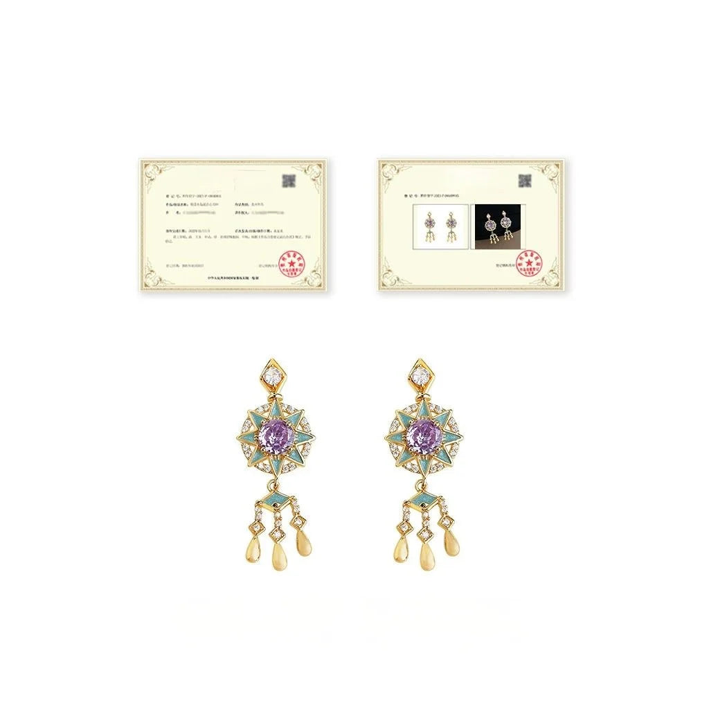 Original Designer Dreamcatcher Enamel Painted Micro Pave Zircon Tassel Drop Earrings In Eco Copper