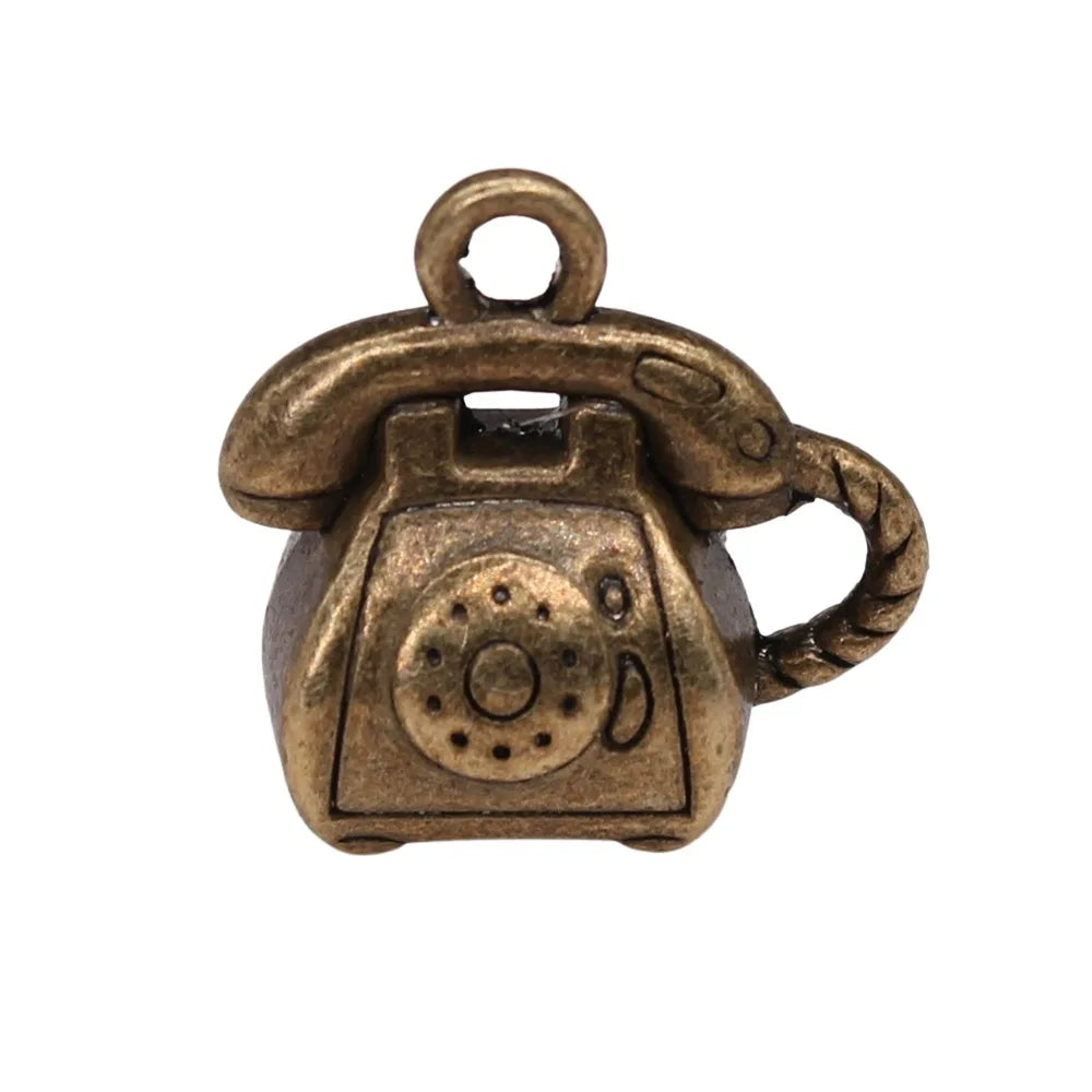 13x13x8mm 2.5g Multicolor Zinc Alloy 3D Telephone Charm Pendant for DIY Bracelet Necklace Jewelry Making