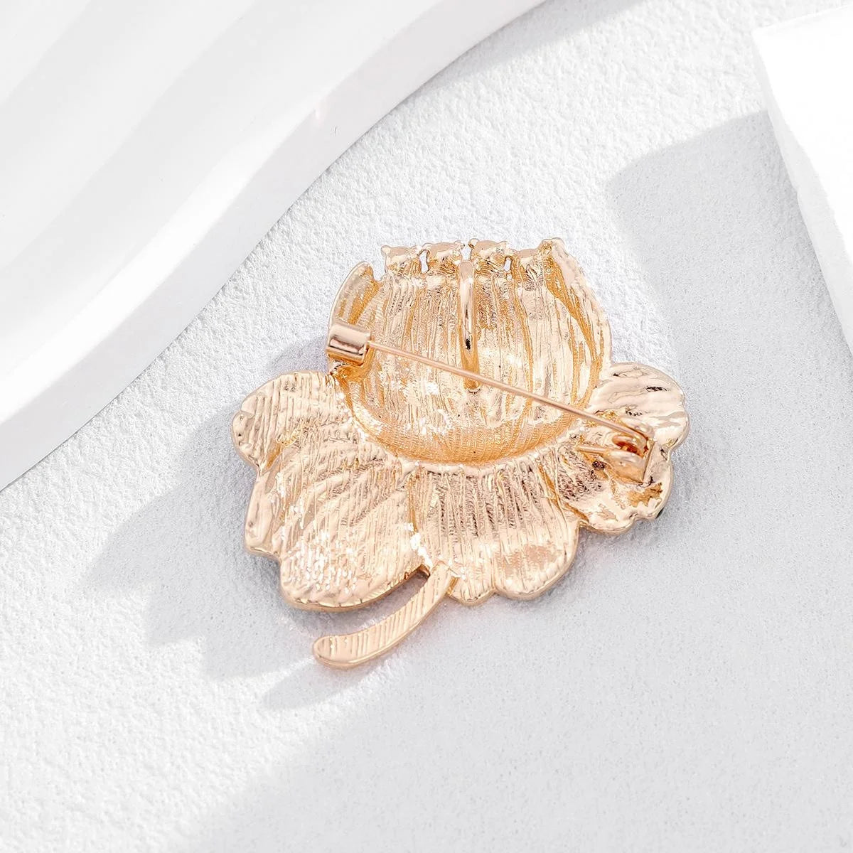Luxury Enamel Lotus Flower Brooch With Rhinestones, Elegant Plant Lapel Pin Corsage Suit Accessory Gift