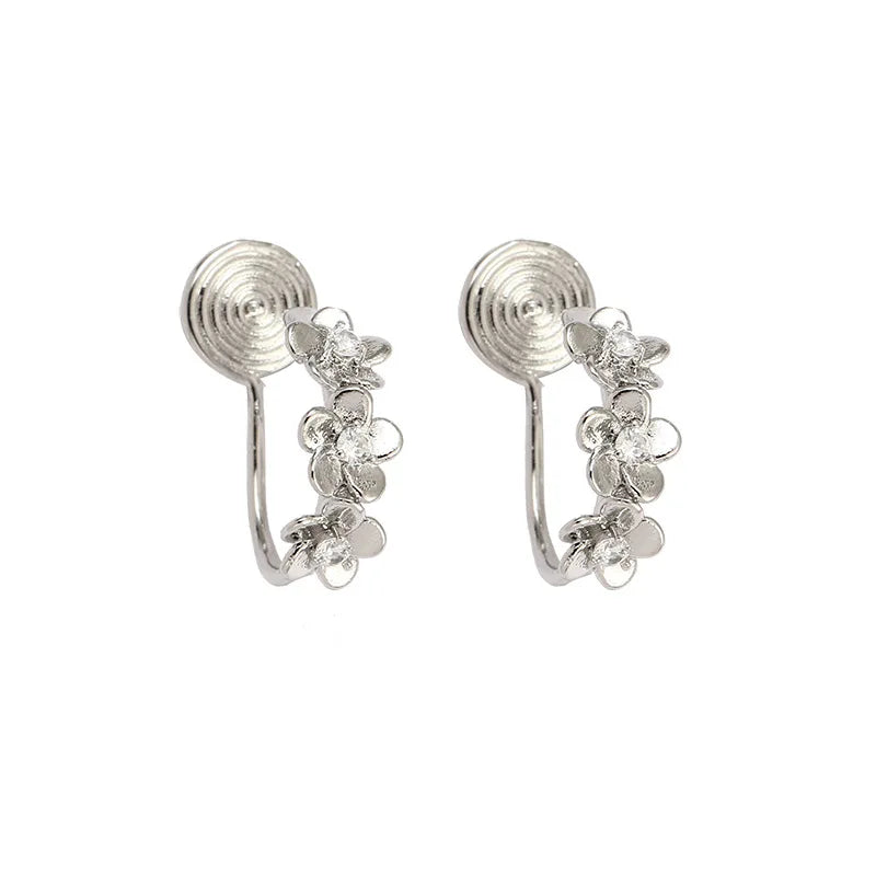 Elegant Alloy Daisy Flower Spiral Disc Stud & Clip On No Piercing Fresh Minimalist Ear Cuff Earrings