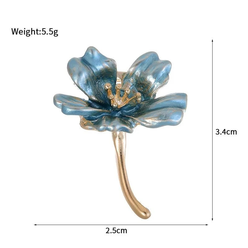 Elegant Pink Enamel Flower Brooch With Gold Alloy Stem, Floral Lapel Pin Corsage For Women Suit Gift
