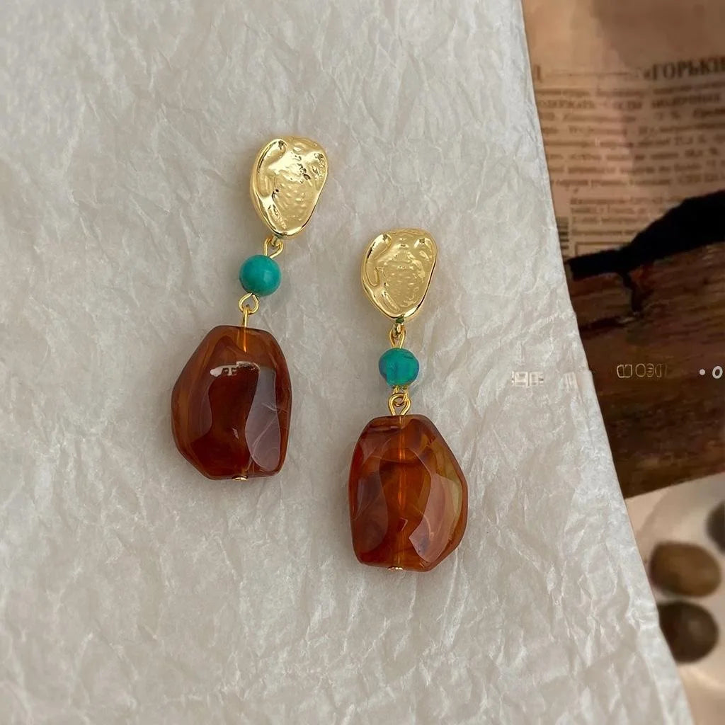 Maillard Style Synthetic Turquoise Resin Geometric Irregular Handmade Drop Earrings