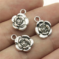 16x12mm 1.2g Antique Silver Zinc Alloy Rose Flower Charm Pendant for Bracelet Necklace Making