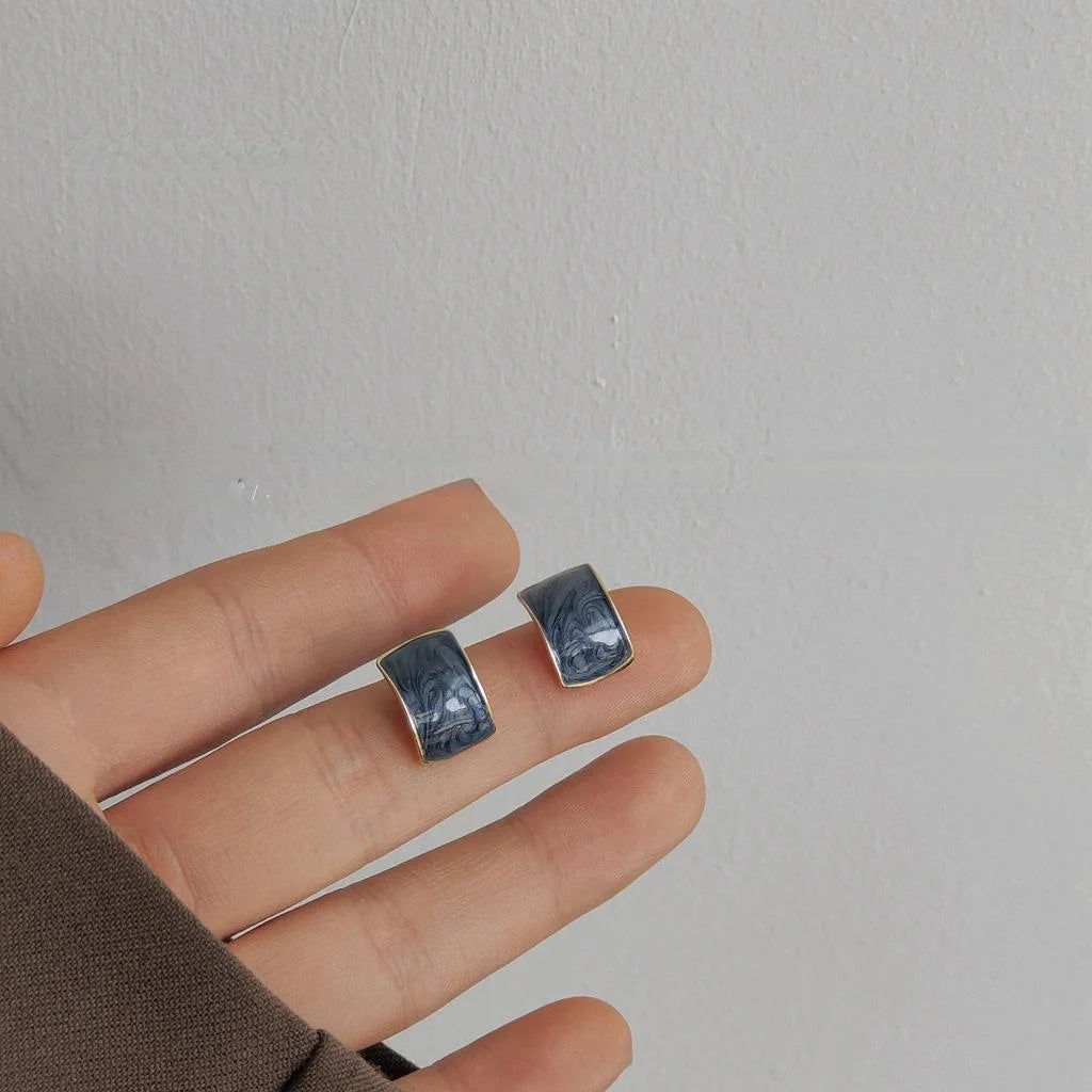 14K Gold Plated Alloy Mysterious Blue Gradient Enamel Geometric Stud Earrings For Women