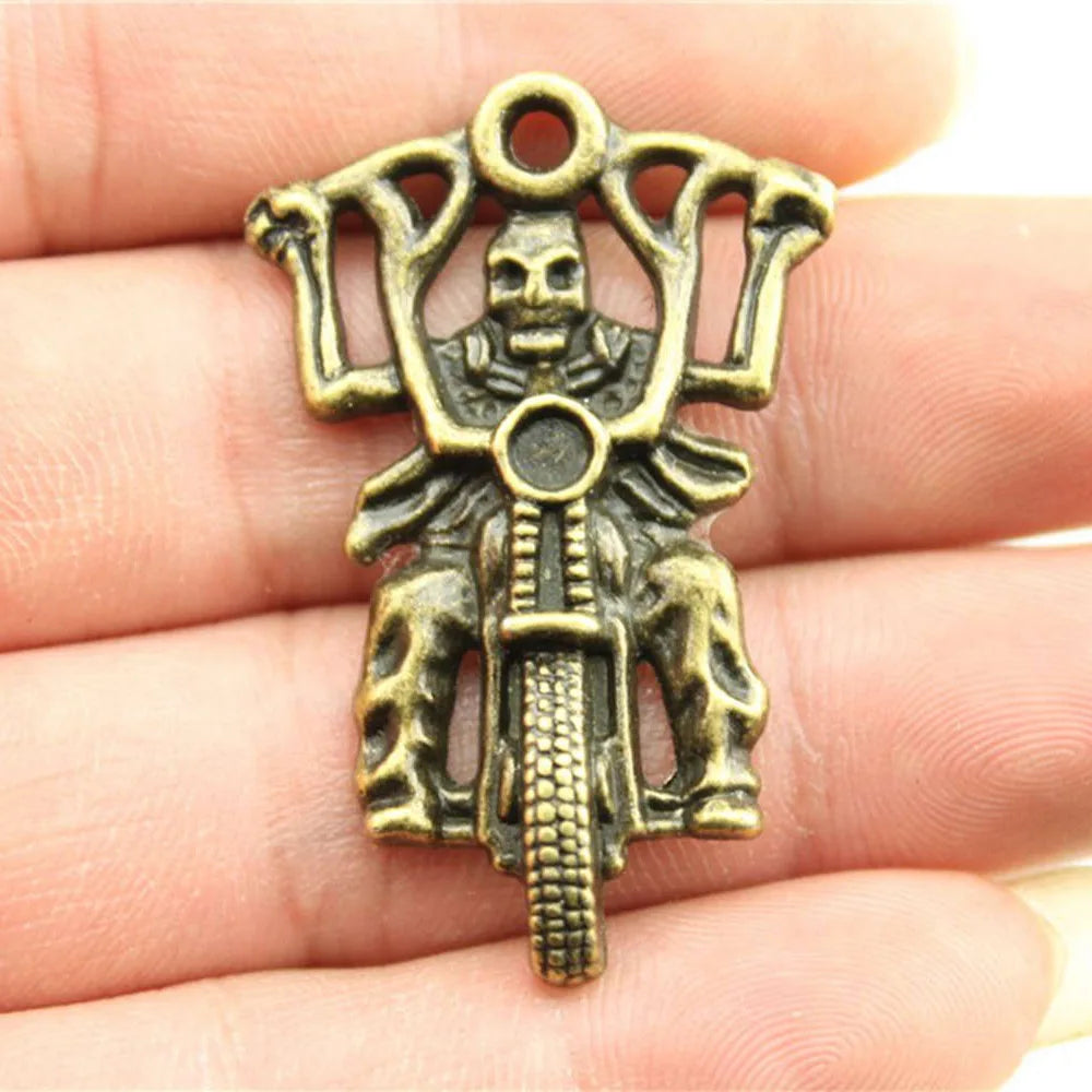 44x28mm 7.4g Multicolor Zinc Alloy Skeleton Riding Motorcycle Charm Pendant for DIY Jewelry Making