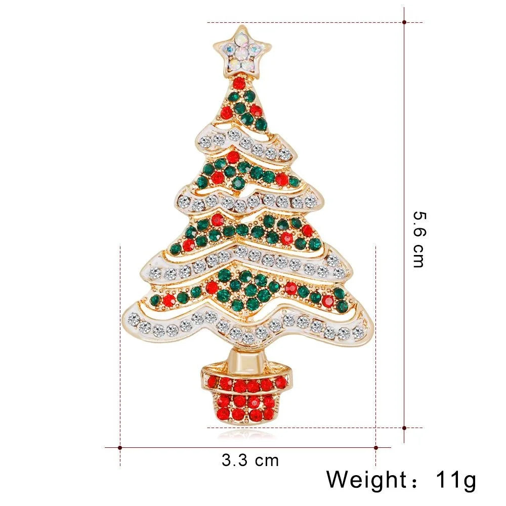 Cute Christmas Tree Alloy Rhinestone Brooch, Gold Tone Festive Lapel Pin Corsage Suit Accessory Gift