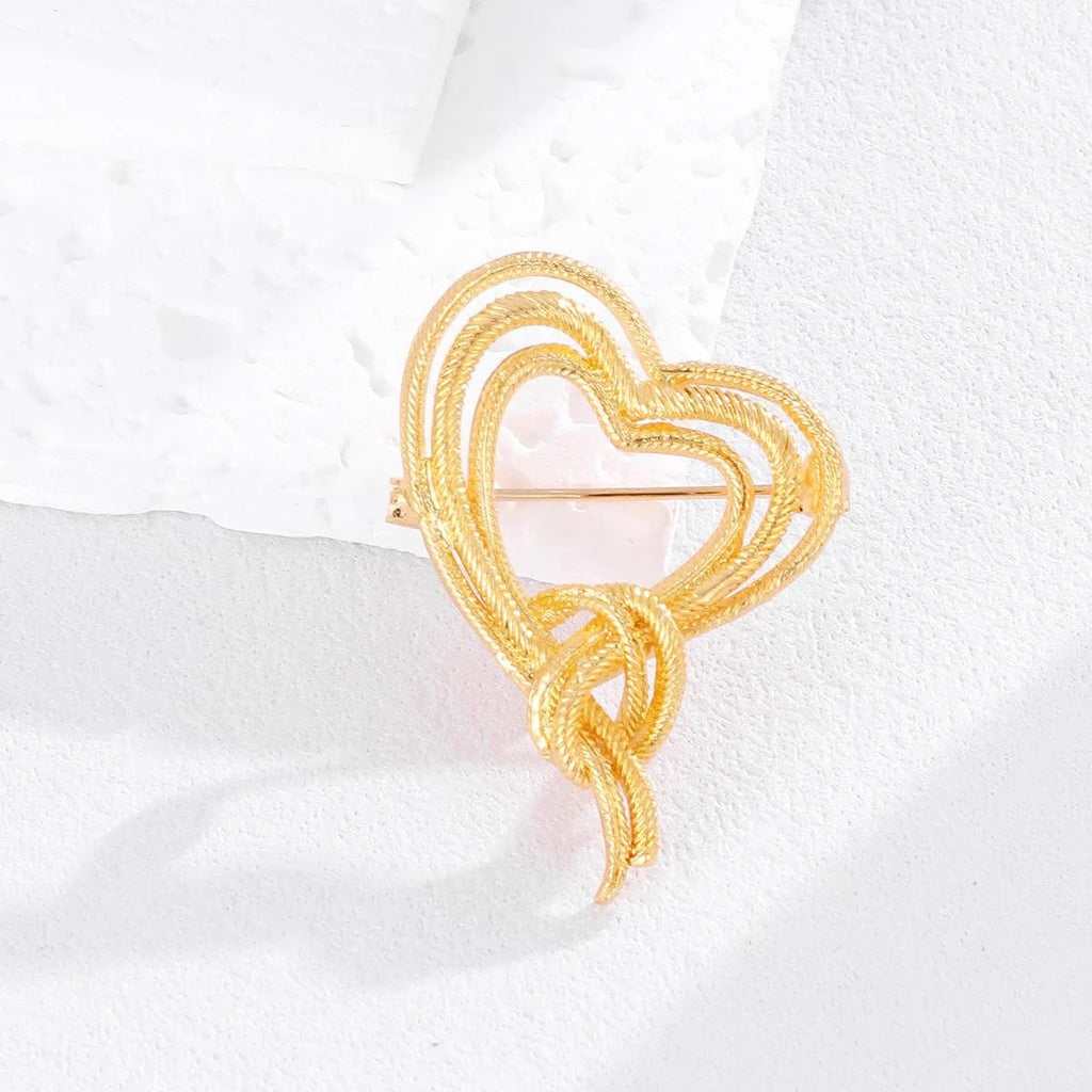 Elegant Gold Alloy Heart Bow Tassel Brooch For Women, Luxury Lapel Pin Sweater Corsage Suit Accessory Gift
