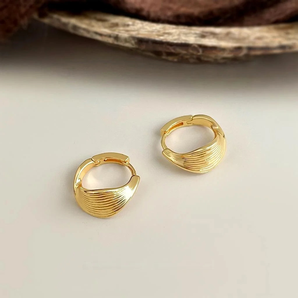 14K Gold Plated Copper Geometric Circle Drop Earrings Minimalist Line Elegant Fashion Jewelry