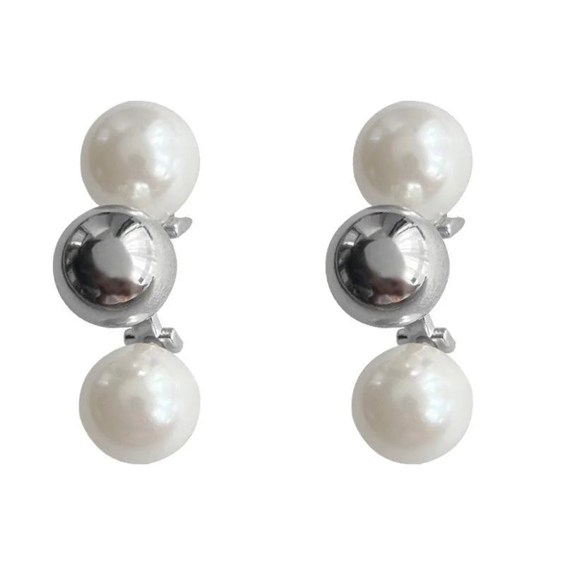Sweet Cool C-Shaped Glass Pearl Copper Hoop Earrings Geometric Minimalist Commuter Jewelry