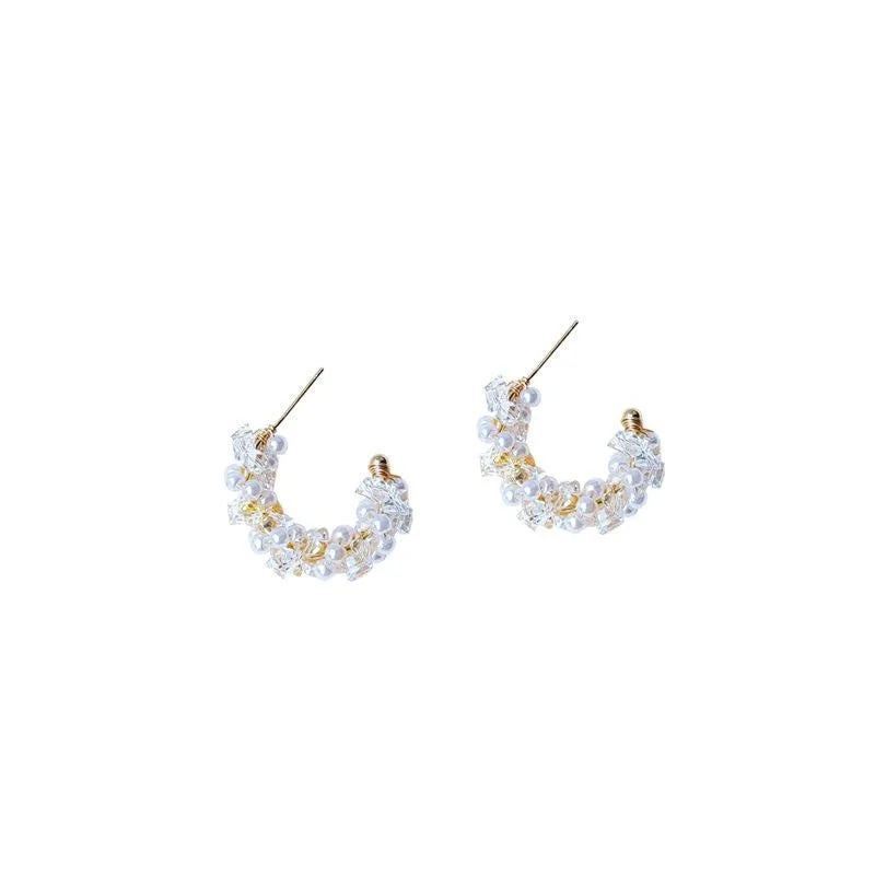 14K Gold Plated Handmade Crystal Round Hoop Earrings For Women Korean Style