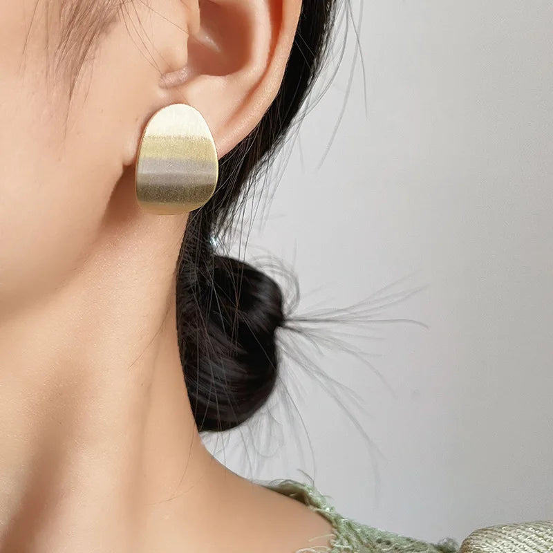 French Vintage Brushed Gold Alloy Irregular Geometric Swirl Stud & Clip On No Piercing Earrings
