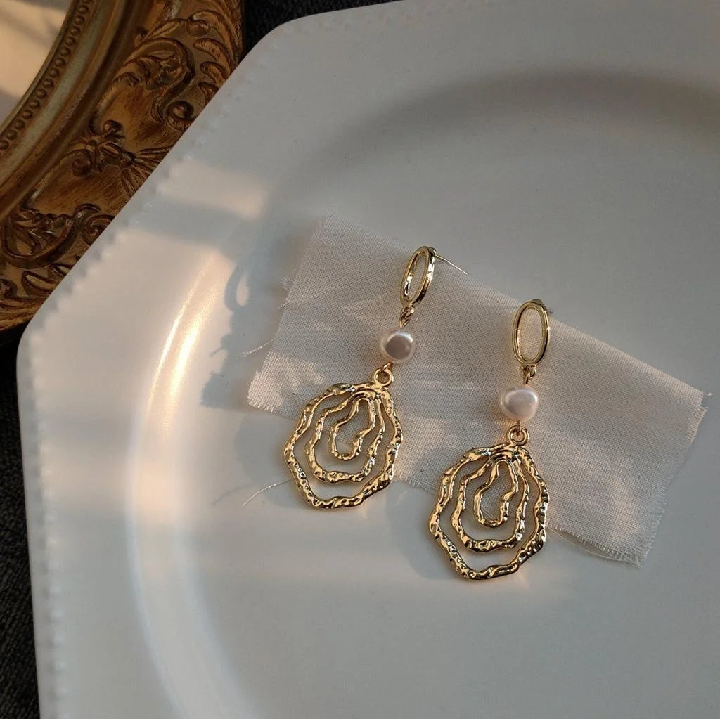 French Baroque Natural Freshwater Pearl Drop Earrings 14K Gold Plated S925 Silver Handmade
