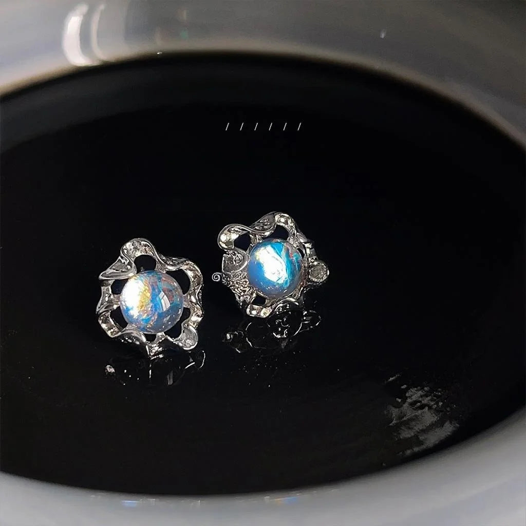 Iridescent Liquid Hollow Irregular Geometric Copper Stud Earrings