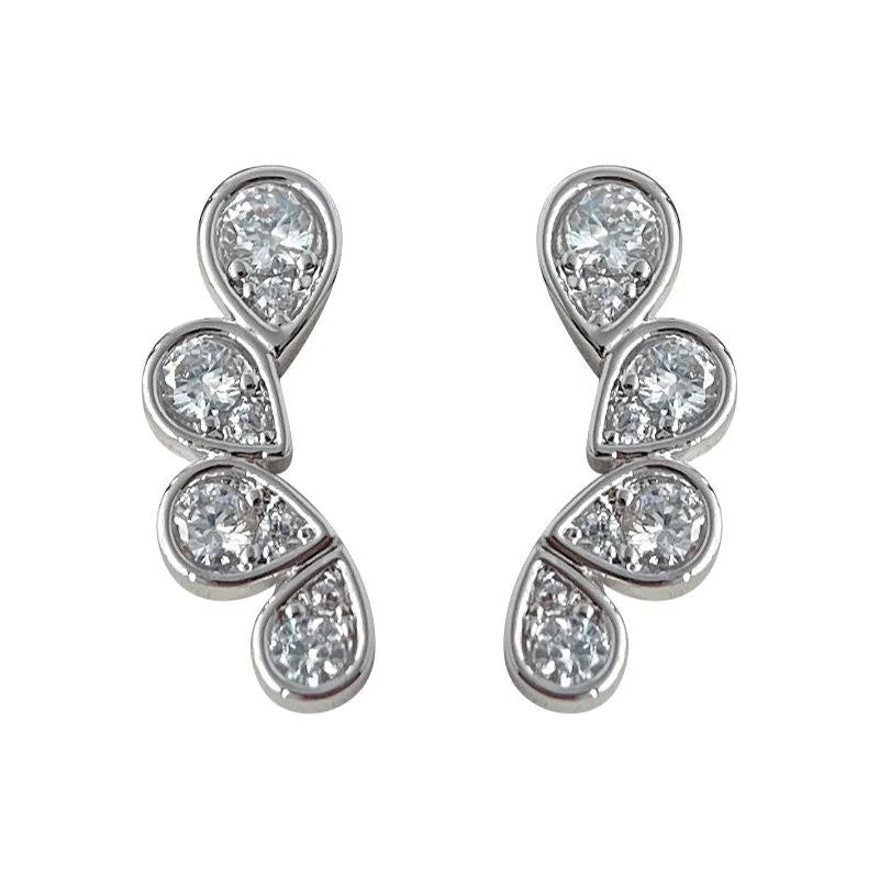 Minimalist Copper Teardrop Flower Petal Micro Pave Zircon Drop Earrings