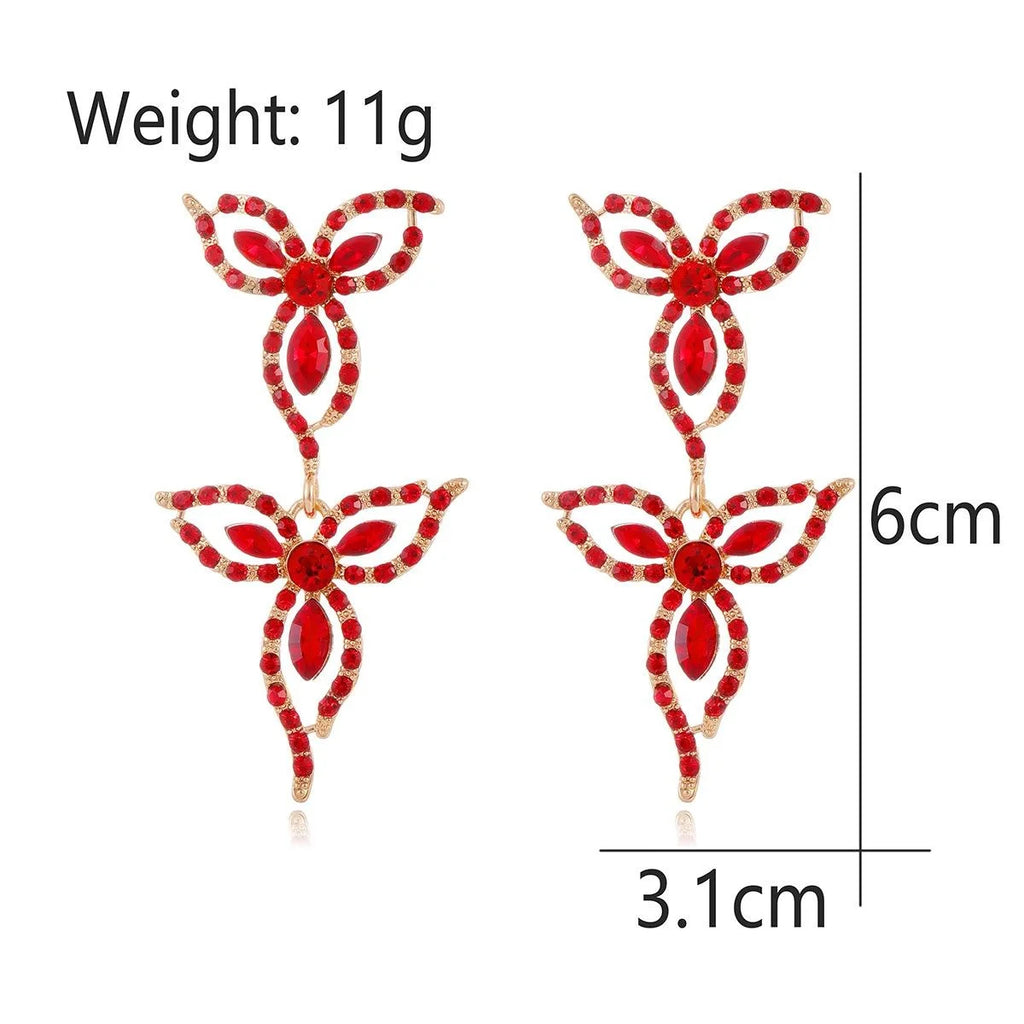 Vintage Hollow Flower Zircon Rhinestone Drop Earrings Luxury Bridal Wedding Party Banquet Jewelry Gift