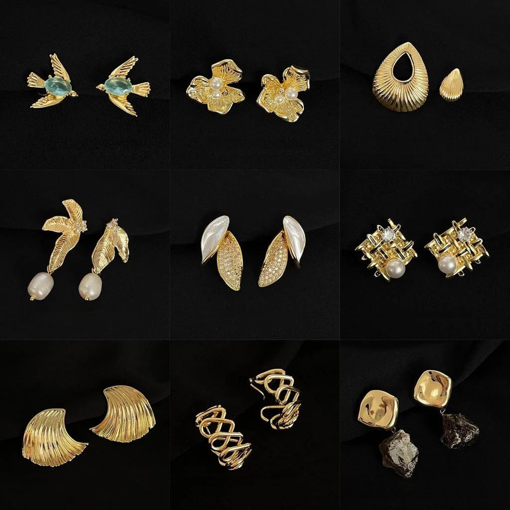 18K Gold Plated Copper Clip On Drop Earrings Painless Non Pierced Geometric Luxury Jewelry