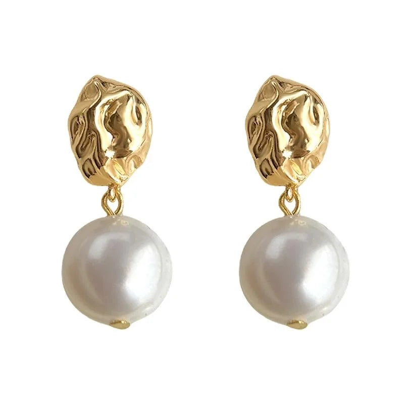 French Vintage Irregular Freshwater Baroque Pearl 14K Silver Plated Copper Drop Earrings