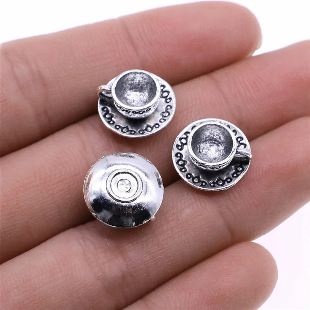 14mm 2.1g Antique Silver Zinc Alloy Coffee Cup Charm Pendant for DIY Bracelet Necklace Making