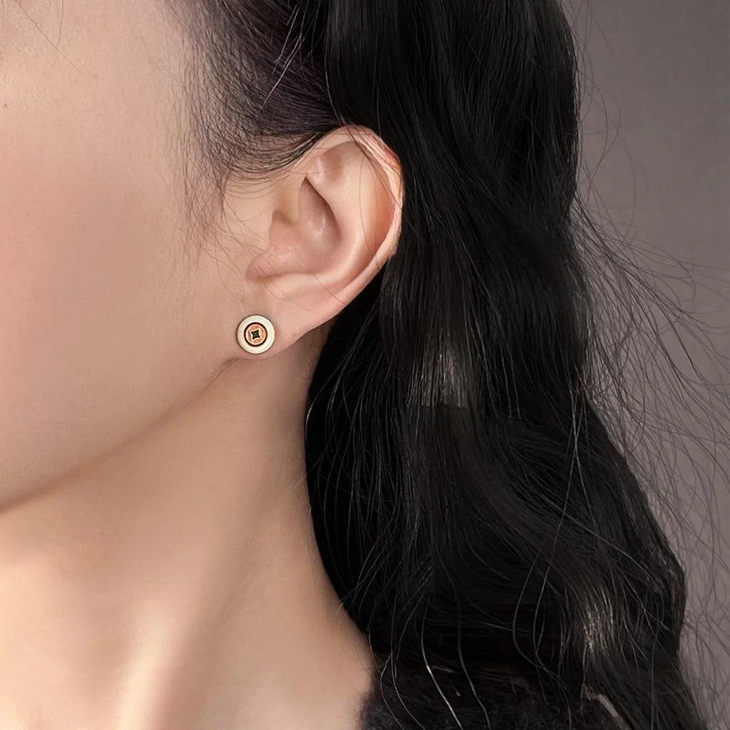 New Chinese Copper Drip Glaze Coin Geometric Vintage Ethnic Style Stud Earrings