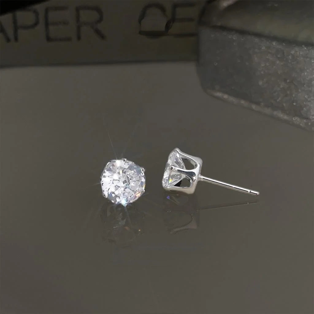 Minimalist Sparkling Zircon Copper Geometric Irregular Round Stud Earrings For Daily Wear