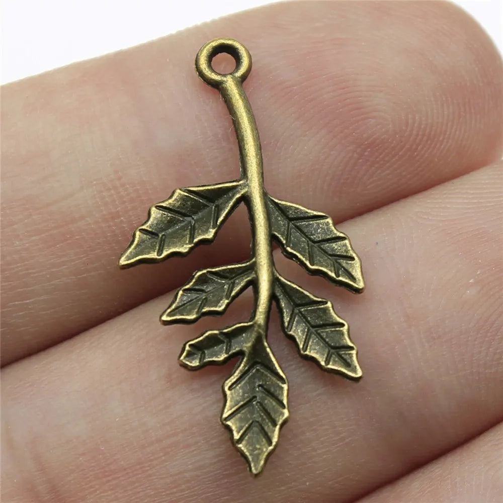 30x16mm 1.2g Multicolor Zinc Alloy Branch Leaf Charm Pendant for Necklace Bracelet Making