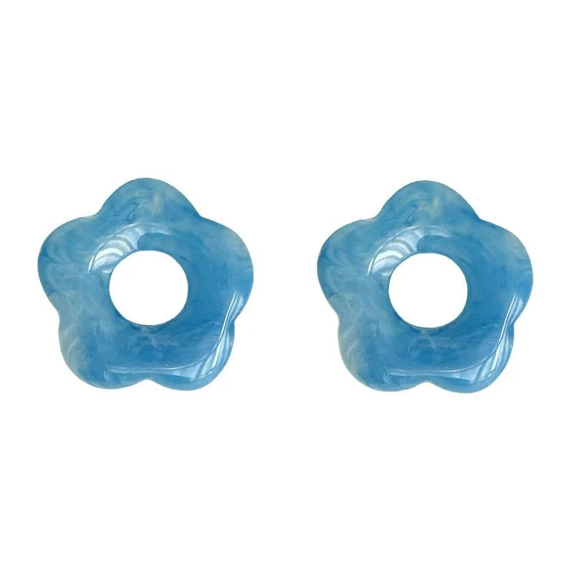 Sweet Gradient Blue Acrylic Hollow Flower Stud Earrings Minimalist Floral Jewelry