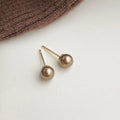 French Vintage Mocha Brown Glass Pearl Round Stud Earrings Minimalist Luxury Fashion Jewelry
