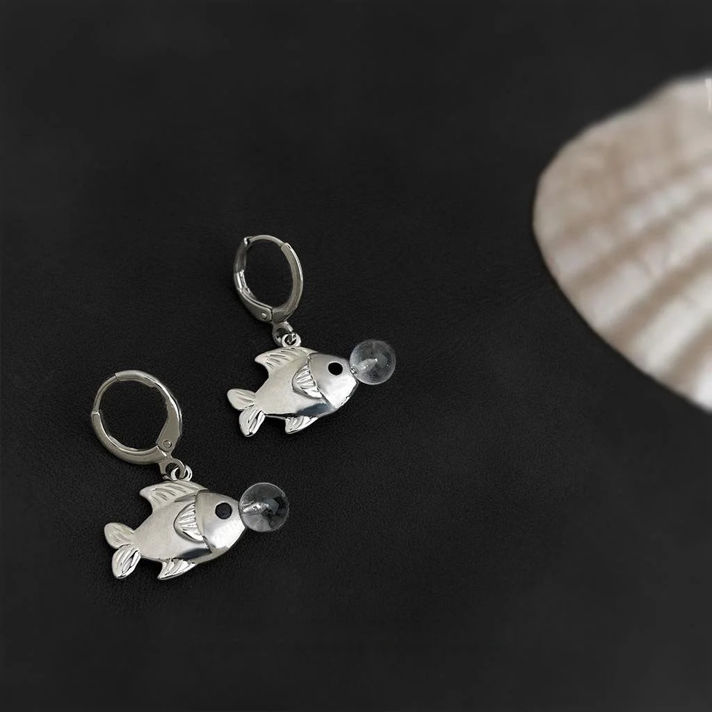 Original Copper Bubble Goldfish Drop Earrings Sweet Cool Minimalist Animal Design Jewelry