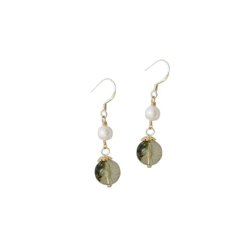 Handmade French Vintage Freshwater Pearl Synthetic Green Phantom Geometric Drop Earrings