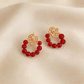 Handmade Ethnic Geometric Rose Natural Red Agate Copper Drop Earrings Posts
